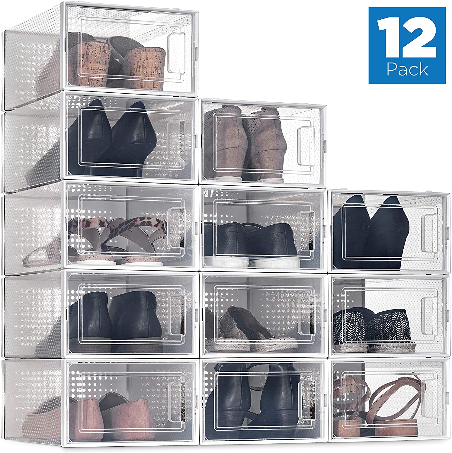 SESENO. 12 Pack Shoe Storage Boxes, Clear Plastic Stackable Shoe Organ –  slyinspireme