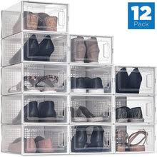 Load image into Gallery viewer, SESENO. 12 Pack Shoe Storage Boxes, Clear Plastic Stackable Shoe Organizer Bins, Drawer Type Front Opening Shoe Holder Containers