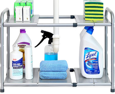 Under Sink 2 Tier Expandable Shelf Organizer Rack