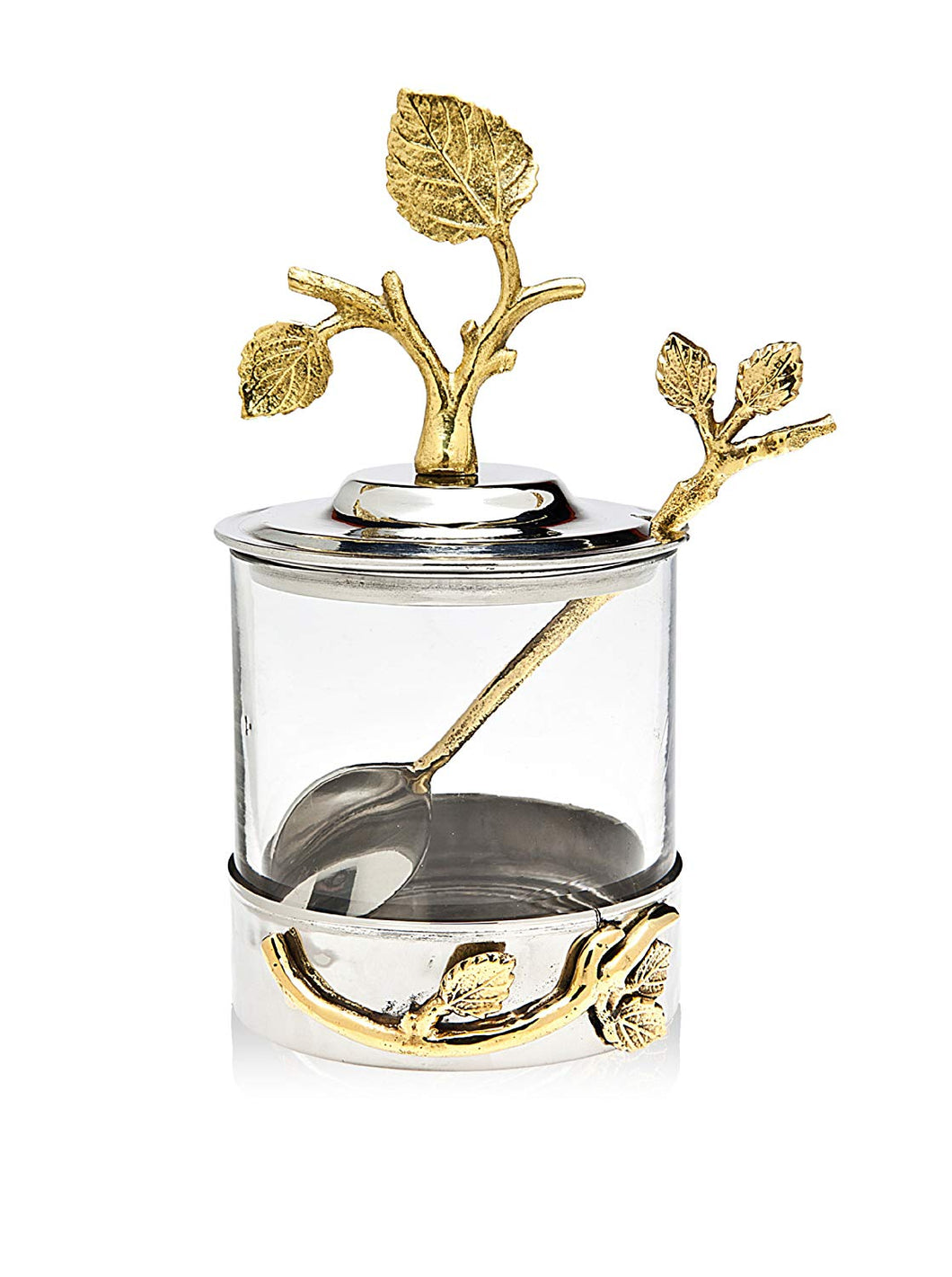 Silver Art Leaf Jam Jar With Spoon
