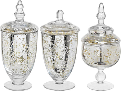Silver Glass  Jars  3 Piece Set