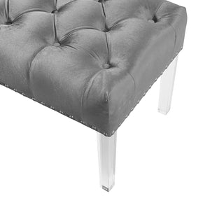 Tufted Velvet Bench with Acrylic Leg, Grey