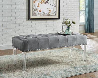 Tufted Velvet Bench with Acrylic Leg, Grey
